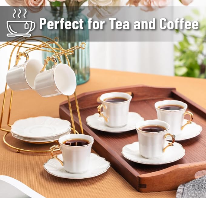 BTaT- Porcelain Espresso Cups Set, 3 oz, 6 Set, Small Coffee Mugs with Gift Box - color: White with Gift Box, size: Set of 6