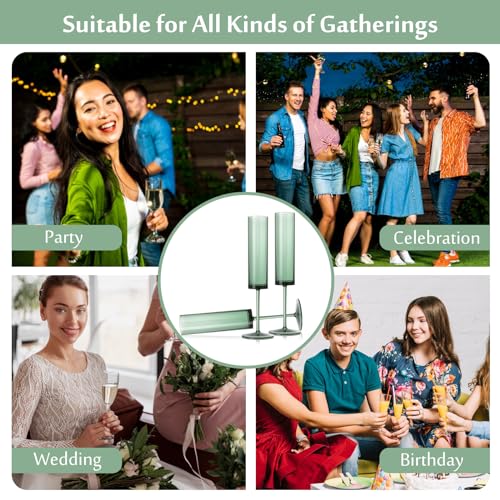 12 Pack Acrylic Dark Green Wine Glasses Green champagne glasses Champagne Flutes Sparkling Wine Glasses Wine Goblets Wedding Glassware Set Drinkware Glasses for Wedding Bar Celebration Baby Shower - color: Green, size: 12 Pack