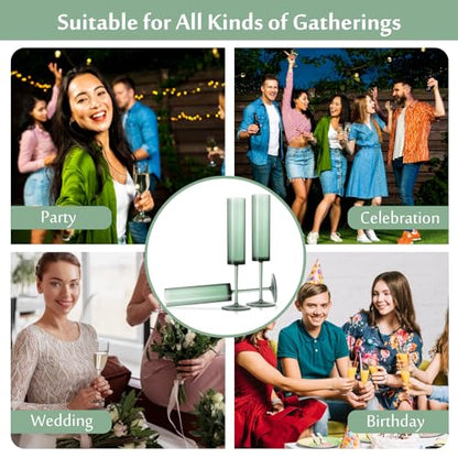 12 Pack Acrylic Dark Green Wine Glasses Green champagne glasses Champagne Flutes Sparkling Wine Glasses Wine Goblets Wedding Glassware Set Drinkware Glasses for Wedding Bar Celebration Baby Shower - color: Green, size: 12 Pack