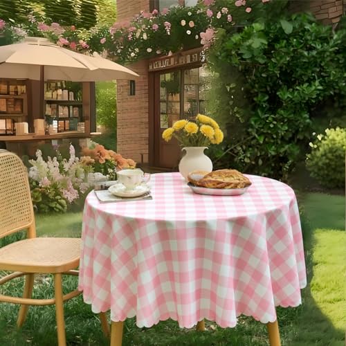 MANGATA CASA Pink Gingham Round Tablecloth-Checkered Table Cloth Waterproof Kitchen & Table Linens-Polyester Buffalo Plaid Wrinkle Free Table Cover(Baby Pink 60R inch) - color: Baby Pink, size: 60" (Round)
