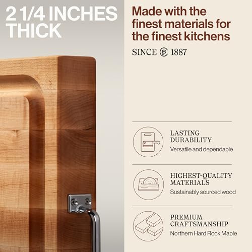 John Boos Handle Boards Series Rectangular Wooden Maple Cutting Board 24”x18” – 2.25” Thick, 30-lb Reversible Butcher Block with Juice Groove, Edge-Grain & Metal Handles - color: Dark Maple, size: 24"L x 18"W