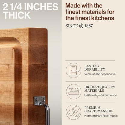 John Boos Handle Boards Series Rectangular Wooden Maple Cutting Board 24”x18” – 2.25” Thick, 30-lb Reversible Butcher Block with Juice Groove, Edge-Grain & Metal Handles - color: Dark Maple, size: 24"L x 18"W