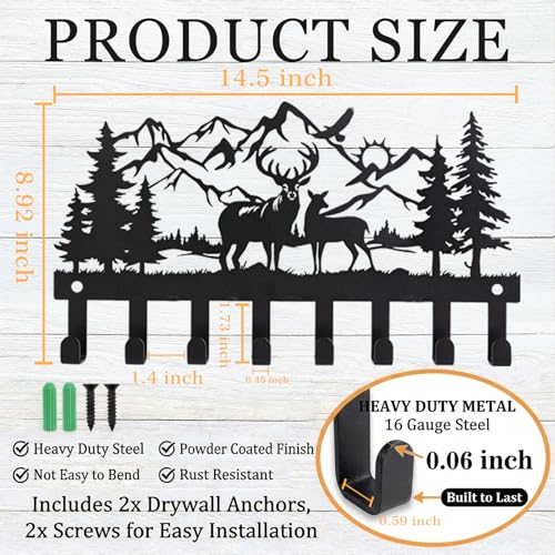 Deer Metal Key Holder for Wall, 14.5" X 8.9", Key Hooks for Wall Organizer, Key Rack, Forest Theme Coat Hat Towel Hooks, Ideal for Living Roo - size: Medium, style: Deer
