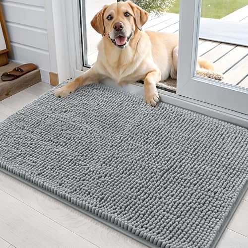 OLANLY Dog Door Mat for Muddy Paws 36x24, Super Absorbent Chenille Mud Mat | Grey, Absorbs Moisture and Dirt, Non-Slip Machine Washable Doormat, Quick-Drying Indoor Entryway Floor Carpet for Dogs - color: Grey, size: 36" X 24"