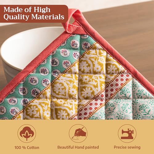Maison d' Hermine Pot Holders 100% Cotton Potholders (8" x 8", Pack of 1) | Heat Resistant Hot Pads with Loop BBQ Cooking Baking Farmhouse Kitchen Handling Hot Pans Spring Summer - Provence - color: 002 - Provence, size: 8" x 8" (Pot Holder Pack of 1)