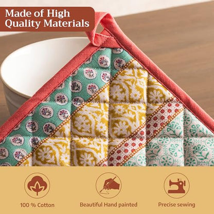 Maison d' Hermine Pot Holders 100% Cotton Potholders (8" x 8", Pack of 1) | Heat Resistant Hot Pads with Loop BBQ Cooking Baking Farmhouse Kitchen Handling Hot Pans Spring Summer - Provence - color: 002 - Provence, size: 8" x 8" (Pot Holder Pack of 1)