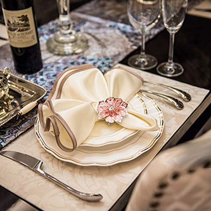 KPOSIYA Flower Napkin Rings Holder Metal Rose Gold Napkin Rings Set of 12 for Wedding Party Holiday Banquet Christmas Dinner Delicate Serviette Buckles Decor Favor (12, Rose Gold) - size: 12 pcs, style: Rose Gold