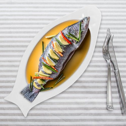 Hemoton Oval Fish Plate Ceramic Steamed Pure White Serving Platter for Kitchen Platters for Serving Food Sushi Rolls Fruit Slices Appetizers 15.74 X 7.48 X 0.98 in - size: 38x18cm