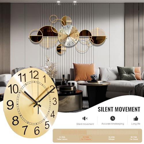 Metal Wall Clock Decorative 3D Metal Wall Art Clock for Living Room Bedroom Creative Modern Big Wall Clock Decor with Silent No-Ticking 34 X 17.7 inch