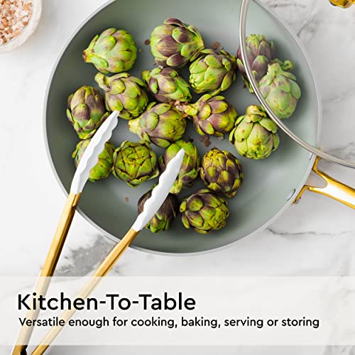 Gold Kitchen Utensils Set – 6 PC White Silicone and Gold Cooking Utensils with Spatula, Whisk, Tongs, Spoons, Cooking Tools for Nonstick Cookware – Luxury Kitchen Accessories for Home Chefs | White Silicone and Gold Cooking Utensils with Spatula, Whisk, T