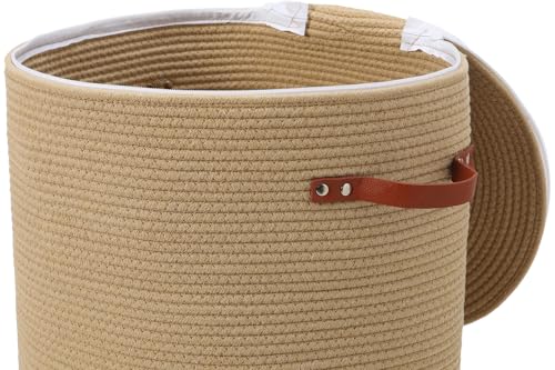 16"x20" Extra Large Cotton Rope Basket with Zipper Lid, Woven Laundry Hamper and Blanket Storage Basket, Round Clothes Bin for Living Room Bedroom, Beige - color: All Beige
