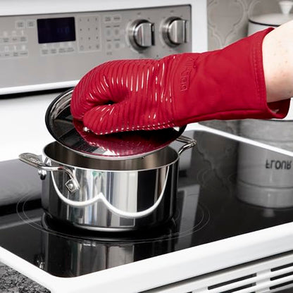 All-Clad Premium Silicone Oven Mitt and Pot Holder Set for Kitchen and Barbeque, Chili - color: Chili, size: Multi-Set