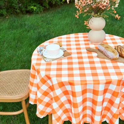 MANGATA CASA Orange Gingham Round Tablecloth-Checkered Table Cloth Waterproof Kitchen & Table Linens-Polyester Buffalo Plaid Wrinkle Free Table Cover(Pumpkin Yellow 60R inch) - color: Pumpkin Yellow, size: 60" (Round)