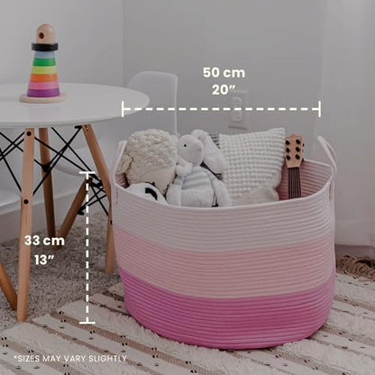 OrganiHaus Round Toy Basket & Blanket Basket, Cotton Rope 20x13" | 3-Toned Pink - Round Cotton Rope Basket, 20x13" - color: 3-toned Pink, size: Wide
