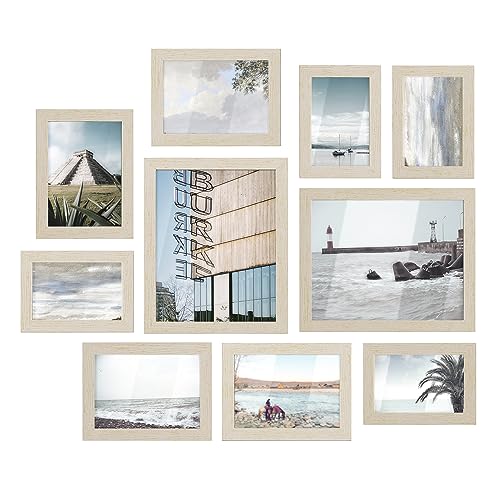 SONGMICS Picture Frames, Collage Picture Frames Set of 10, Two 8x10, Four 5x7, Four 4x6, Photo Frame for Wall Gallery Decor, Table Display, Glass, Natural Beige URPF010N01 - color: Natural Beige, size: 4x6" & 5x7" & 8x10"
