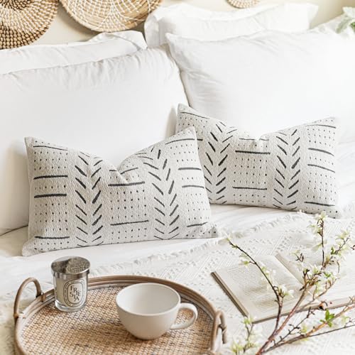 Off White Decorative Lumbar Throw Pillow Covers 12X20, Set of 2, Boho Farmhouse Cushion Cover, Soft Accent Pillowcase for Couch Sofa Bed Living Room Home Décor - color: Off White, size: 20" x 12" (Pack of 2)