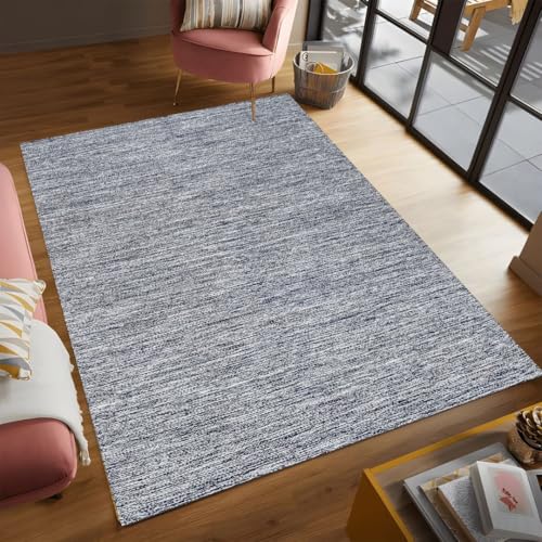 100% Cotton Area Rug, Blue, 3x5 Ft | Hand Woven, Non-slip Rustic Farmhouse Bohemian Accent Rug for Living Room, Bedroom, Kitchen Or Entryway Floors - color: Blue, size: 3'x5'