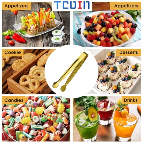 Mini Serving Tongs Set, 12 Gold Stainless Steel Tongs, 6.3 in for Sugar Cubes, Ice, Candy, Charcuterie, Coffee Bar - color: Gold