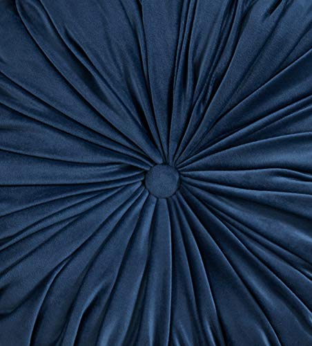 SARO LIFESTYLE Round Velvet Pintucked Poly Filled Throw Pillow - color: Navy Blue, size: 1 Count (Pack of 1)