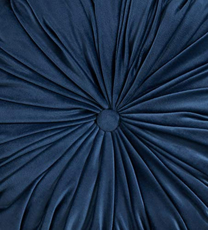 SARO LIFESTYLE Round Velvet Pintucked Poly Filled Throw Pillow - color: Navy Blue, size: 1 Count (Pack of 1)