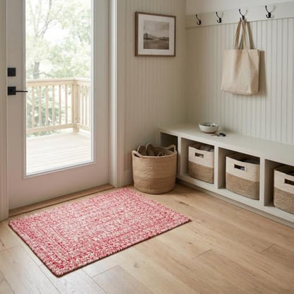 Super Area Rugs Farmhouse Braided Rug Cotton Kitchen Reversible Carpet, Red & White, 2' X 3' Rectangle - color: Red & White, size: 2' x 3' (Rectangular)