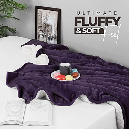 Utopia Bedding Reversible Plush Sherpa Blanket Twin Size Plum, 90x66 Inch | Soft, Warm, Fleece, Bed, Sofa, Couch, Camping, Travel, Cozy, All Season - color: Plum, size: Twin (90x66 Inch)