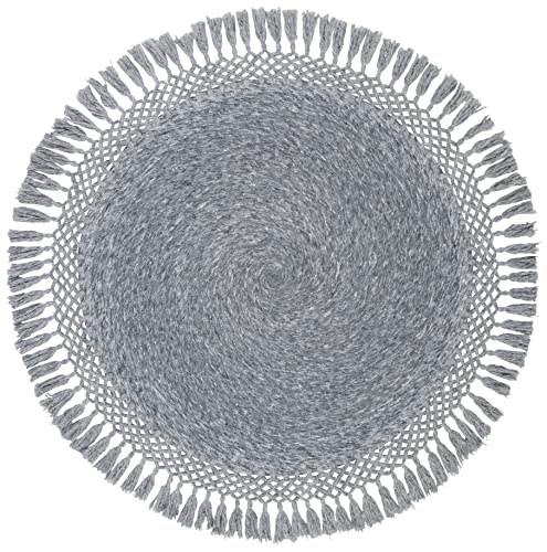SAFAVIEH Sahara Collection Area Rug - 3' Round, Charcoal, Handmade Boho Tassel, Ideal for High Traffic Areas in Living Room, Bedroom (SAH490H) - color: Charcoal, size: 3' (Round)