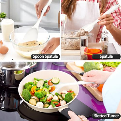 P&P CHEF White Kitchen Utensils, Silicone Cooking Utensil Set of 7 | Soft Spatula for Nonstick Cookware, Slotted Turner, Soup Ladle, Pasta Server, Spoon for Cooking, Dishwasher Safe & Heat Proof - color: White