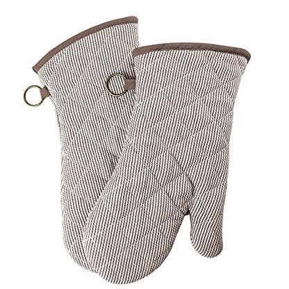 Yarn Dyed Oven Mitts 1 Pair, 100% Cotton Heat Resistant 470 Degree | Oven Gloves for Men Women Cooking Baking Barbecue BBQ Microwave Crafting Machine Washable Pot Holders Mittens (Khaki 2) - color: Khaki