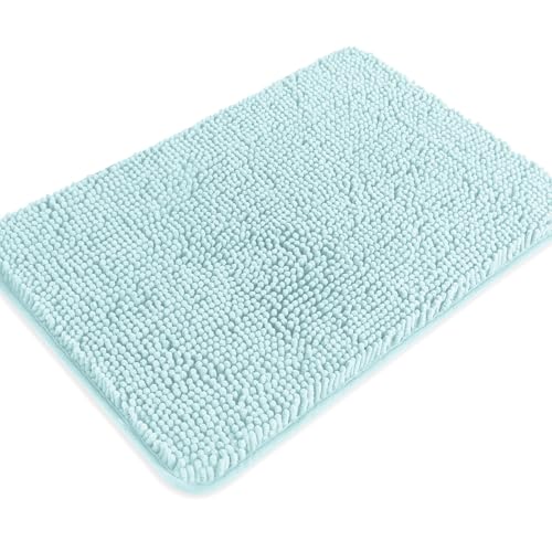 Aqua Bathroom Rugs – Absorbent and Washable Bath Mat, Non-Slip, Thick Soft Chenille Bath Rugs for Bathroom Floor, Shower, Sink - 17" x 24" - color: Aqua, size: 17" x 24"