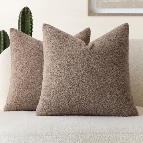 Foindtower Pack of 2, Curly Faux Fur Decorative Throw Pillow Covers Soft Boho Plush Cushion Case with Zipper Cozy Fluffy Pillowcase for Home Living Room Couch Bed Sofa 18 x 18 Inch, Chocolate - color: Cocoa, size: 18" x 18" (Pack of 2)