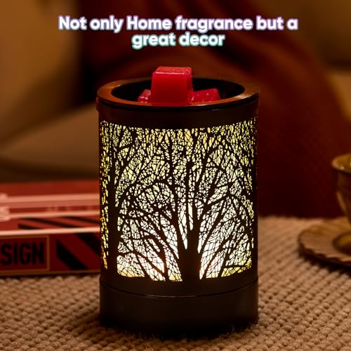 Enaroma Fragrance Wax Melts Warmer with 7 Colors LED Changing Light Classic Black Forest Design Scent Oil Candle Warmer for Home Black Tree Timer - color: Black Tree Timer