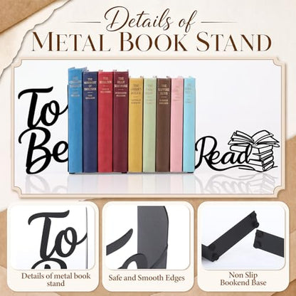 Sintuff 2 Pcs Metal Bookends to Be Read Book Ends for Shelves Decorative Bookshelf Hollow Letter Bookends Home Library Office School Desk Bookshelf Decor for Back to School Book Lovers Gift - style: To Be Read