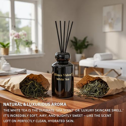 Reed Diffuser Set, Binca Vidou Lavender & White Tea Natural Scent Oil Diffusers with Sticks for Home Office Bathroom Aromatherapy Decor Black&White Series 3.38oz x 2