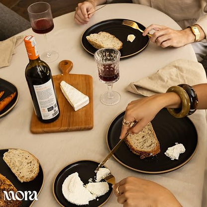 MORA Medium Plates Set of 4, 8.5 inch Ceramic Pottery Salad Plates - Microwave, Oven and Dishwasher Safe - Horizon - color: Horizon