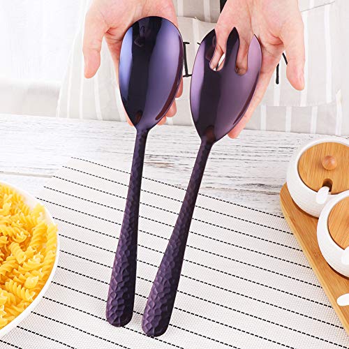 Salad Spoon and Fork Set, 12 Inch Stainless Steel Salad Server, Purple Serving Utensils, Dishwasher Safe, Pack of 2 - color: Purple