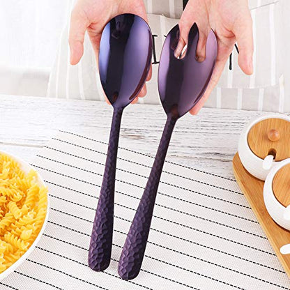 Salad Spoon and Fork Set, 12 Inch Stainless Steel Salad Server, Purple Serving Utensils, Dishwasher Safe, Pack of 2 - color: Purple