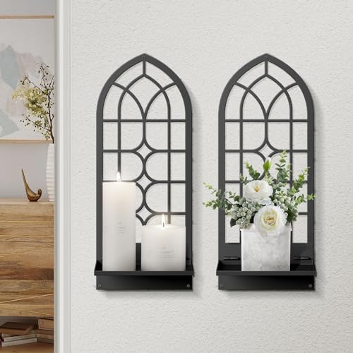 Wall Sconces Candle, Black Metal Wall Art Decor, Retro Line Wall Candle Holder for Living Room, Dining Room, Bedroom, Bathroom (16.5 x 7 in) - color: Black Classics
