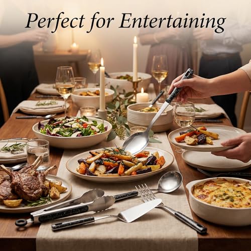 Stainless Steel Metal Serving Utensils Set | of Serving Spoons,Slotted Spoons,and Serving Tongs,serving fork,cake server,for Buffet,Soup,Rice,Commercial & Home Kitchen - color: 10 pack Serving Sets