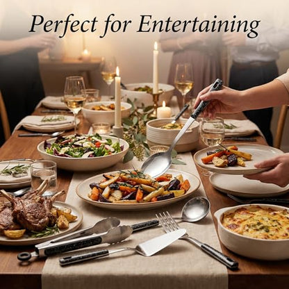 Stainless Steel Metal Serving Utensils Set | of Serving Spoons,Slotted Spoons,and Serving Tongs,serving fork,cake server,for Buffet,Soup,Rice,Commercial & Home Kitchen - color: 10 pack Serving Sets