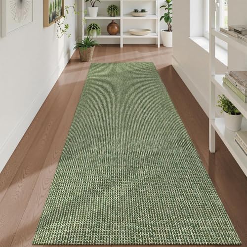 Uphome Kitchen Runner Rug, 2'6x8 Washable Boho Rug Runners for Hallways Non Slip, Low Pile Woven Cotton Modern Carpet Runners, Stain Resistant Bedroom Runner Rug for Hallway Entryway Entrance, Green - color: Green, size: 2'6" x 8' (Rectangular)