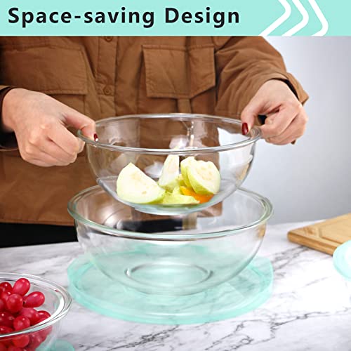 Luvan Glass Mixing Bowl with Airtight Lids, (1QT, 1.5QT, 2.5QT, 3.7QT), 8-piece Kitchen Salad Bowls Clear Nesting Big Cooking Bowl, Microwave Oven Safe for Meal Prep,storage,Baking,Serving - color: 4 Pack Clear Green
