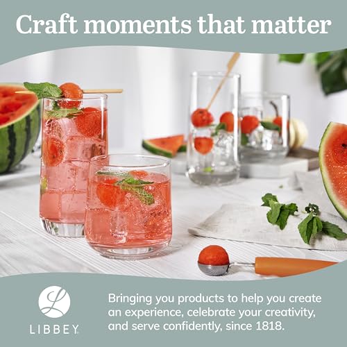 Libbey Ascent Tumbler & Rocks Drinking Glasses Set of 16, Clear Glass Cups | 16.25 oz & 12.25 oz Capacities Glasses for Water, Juice, Cocktails, and More with Curved Design and Dishwasher-Safe Care - color: 01 - Ascent