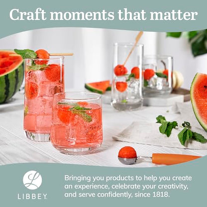Libbey Ascent Tumbler & Rocks Drinking Glasses Set of 16, Clear Glass Cups | 16.25 oz & 12.25 oz Capacities Glasses for Water, Juice, Cocktails, and More with Curved Design and Dishwasher-Safe Care - color: 01 - Ascent