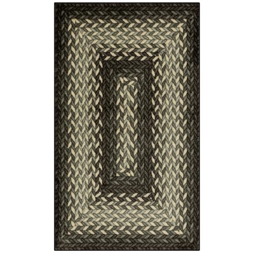 Maples Rugs Marion Bohemian Braided-Style Print Area Rug – Made in USA – Washable, Non-Slip Low-Profile Indoor Throw Rug for Foyer, Kitchen & Bathroom, 34" x 20", Black - color: Black, size: 1'8" x 2'10" (Rectangular)