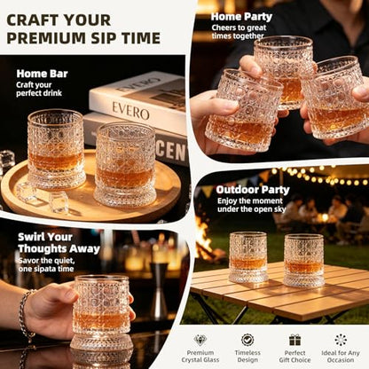 Luxury 360° Spinning Crystal Whiskey Glass Set Of 2, Rotating Old Fashioned Rocks Glasses & & 4 Color Lighting, Scotch & Bourbon, Cocktail Glasses for Bar, Party, Home, and Gift (Gemstone) - color: Gemstone