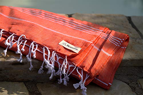 Bersuse Towels Anatolia XL Beach Blanket Throw Blanket Turkish Towel 100% Cotton Extra-Large Quick-Dry Lightweight Premium Peshtemal Towel - 61x82 Inches, Dark Orange - color: Dark Orange