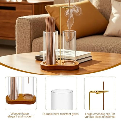 2-in-1 Incense Holder for Sticks: Incense Burner with Ash Catcher | Burner Holder for Home Room House Office Apartment Decor - Wooden Decorations Accessories for Meditation Yoga Spa
