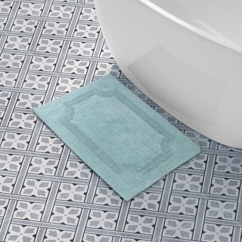 Laura Ashley - Reversible Cotton Bath Mat, Premium Bathroom Décor, Machine Washable Bathroom Rug, Highly Absorbent, 17"x24", Aqua (Pack of 6) - color: Aqua, size: 1'5" x 2' (Rectangular) (Pack of 6)
