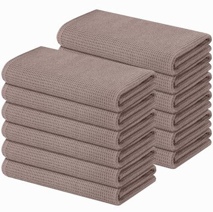 Homaxy 100% Cotton Waffle Weave Kitchen Towels, 12 Pack, Brown | Soft and Absorbent Dish Towels, 16 x 26 Inches Quick Dry Hand Towels - color: Brown, size: 16 x 26 - 12 Pack